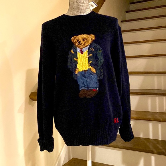 Ralph Lauren Sweaters - Ralph Lauren Navy Prep Teddy Bear Crew Neck Unisex Size (mens)Medium Navy  BNWT